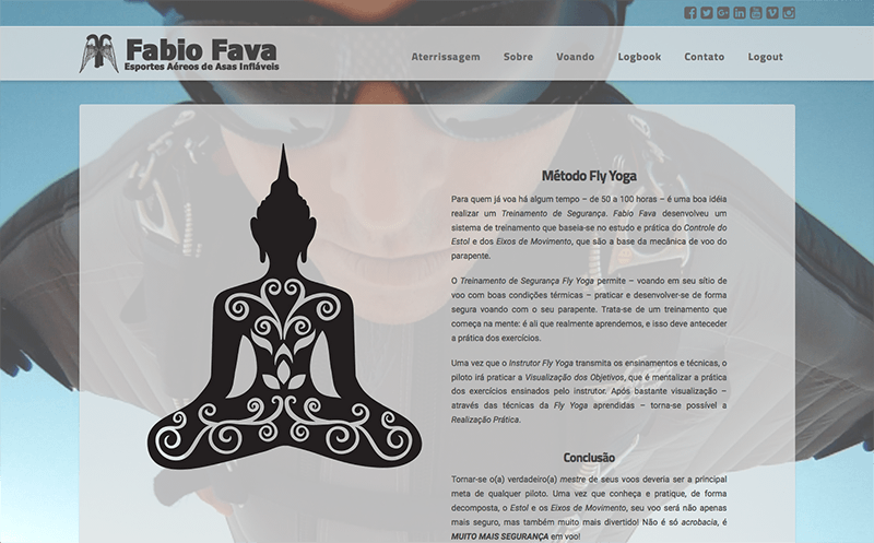Captura de tela da página do Método Fly Yoga